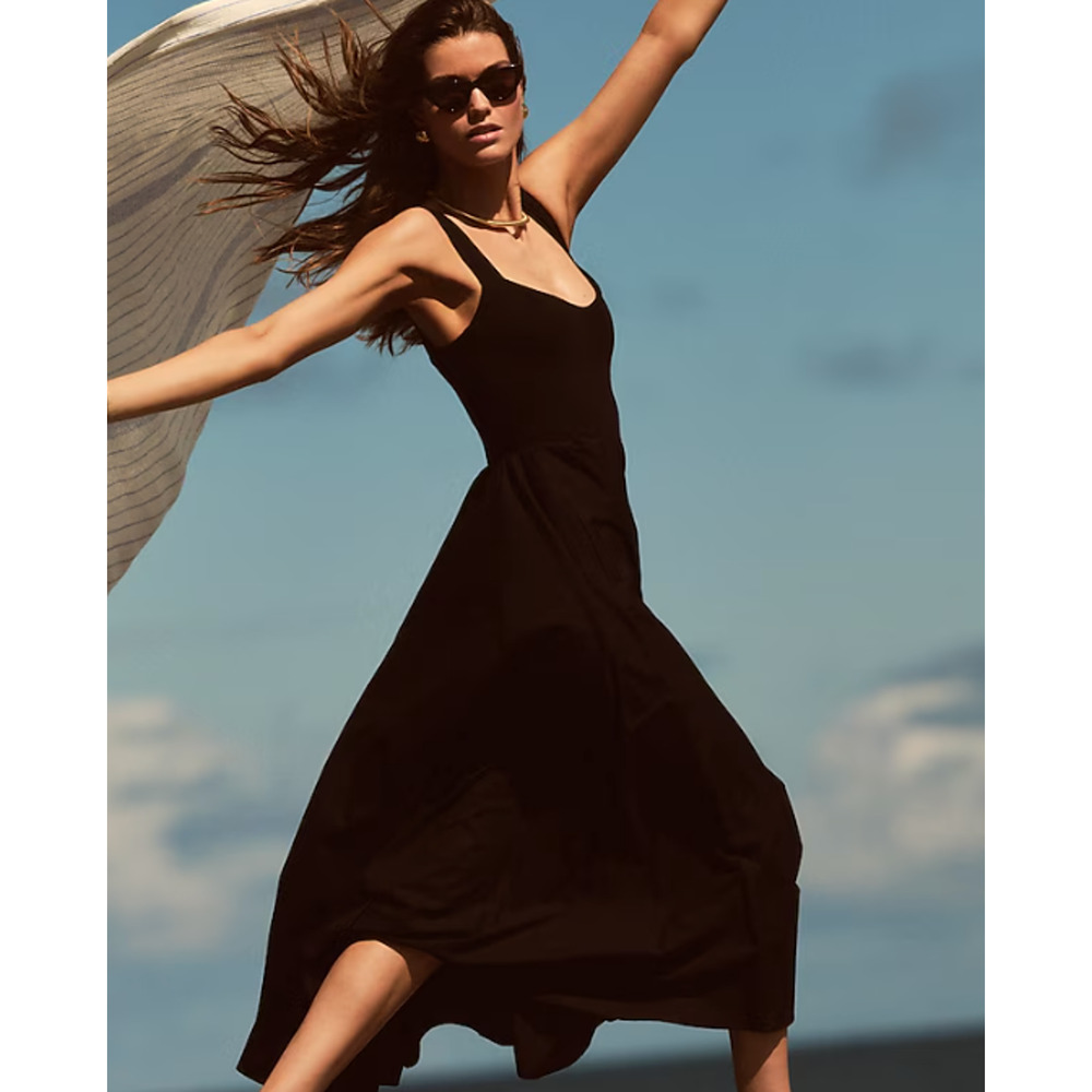 J. Crew Factory Black Midi Sundress with Square Neck - Picture 9 of 10